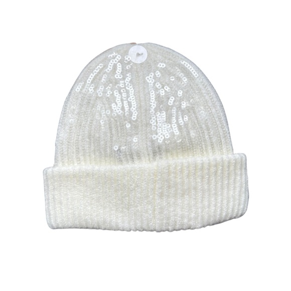 Steve Madden Ivory Sequin Beanie One Size Fits All NWT - Picture 3 of 6